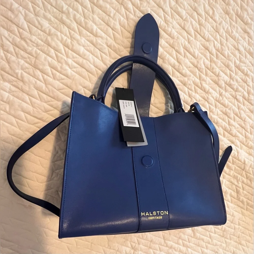 Halston Heritage Navy Blue Italian Leather Tote. NWT - Picture 2 of 6